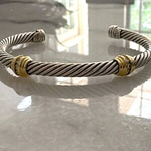 ✨ Authentic David Yurman Diamond 5mm Cable Cuff Bracelet — Sterling, , 18K Gold